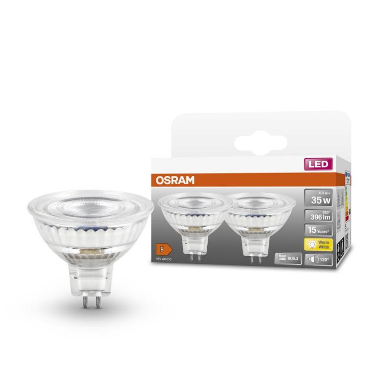 2er Pack OSRAM GU5.3 LED MR 16 Strahler 4,3W=35W 120°-Abstrahlwinkel 2700K warmweißes Licht 12V